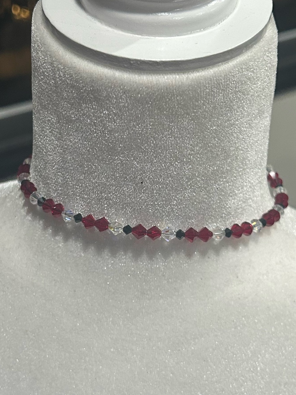 Handcrafted Red black Crystal Bead Choker Necklace Women's stretch bracelet